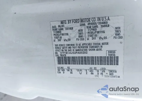 2002 Ford Ranger Edge/Tremor/Xl/Xlt from USA, damaged, VIN 1FTYR14U52PA05202